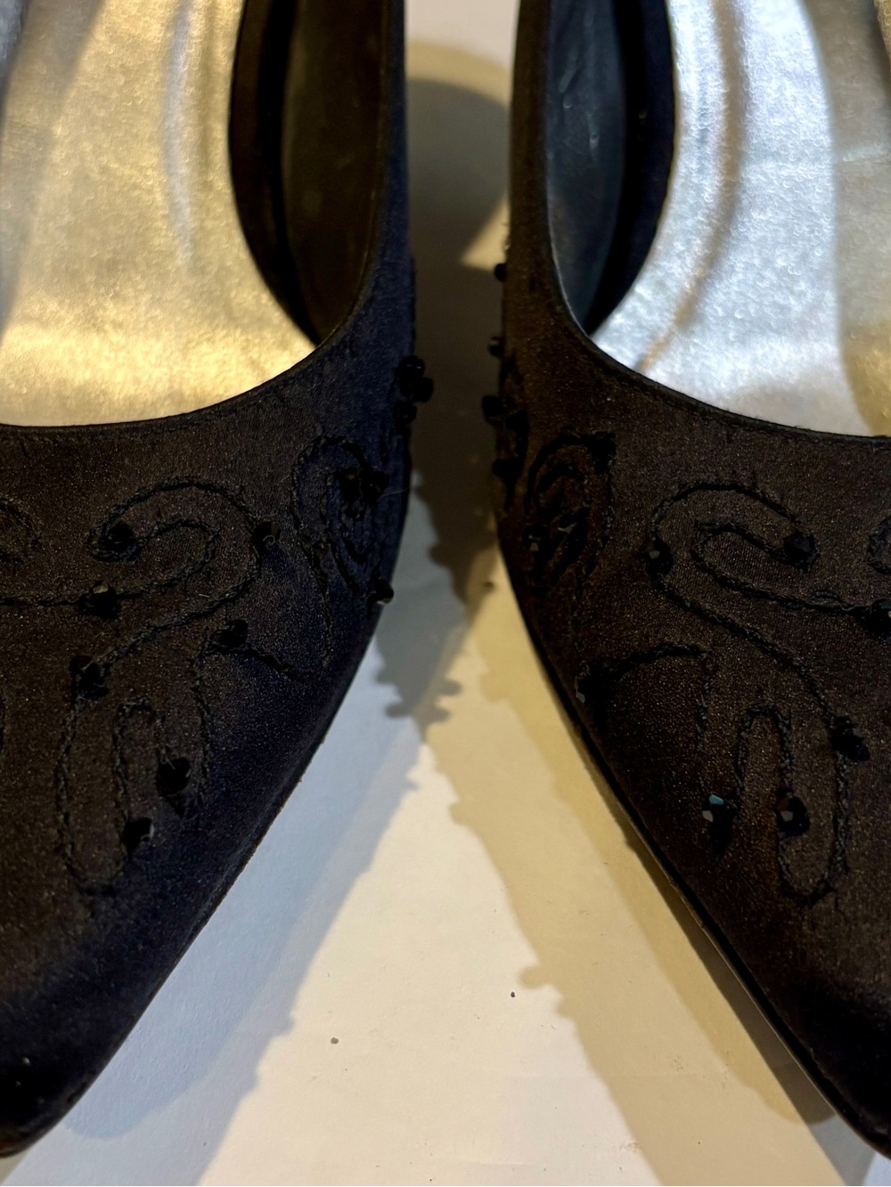 Stuart Weitzman Black Beaded Pointed Slingback Evening Classic Heels 7N - Picture 5 of 10